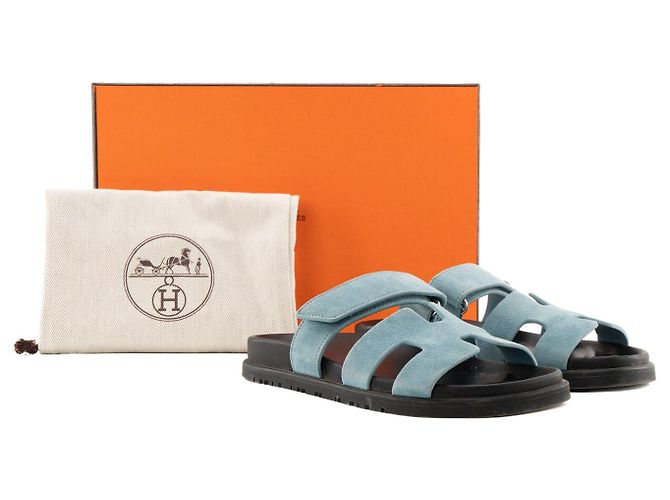 HERMÈS - Sandali Chypre Hermès in camoscio blu (T36) - vista 9