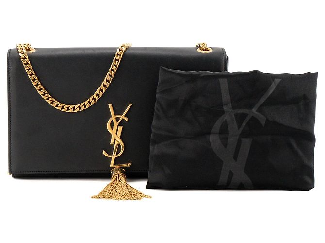 Autre Marque SAINT LAURENT - Borsa a tracolla Kate Pompon Medium Saint Laurent in pelle liscia nera Nero - vista 12