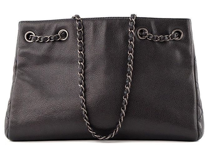 CHANEL - Borsa Shopping Tote Chanel in pelle caviar blu navy - vista 3