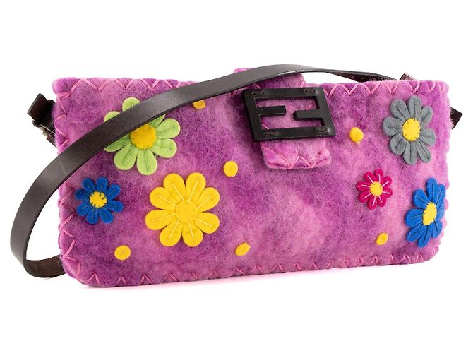 FENDI - Borsa a tracolla Fendi Baguette in lana patchwork viola Porpora - vista 2