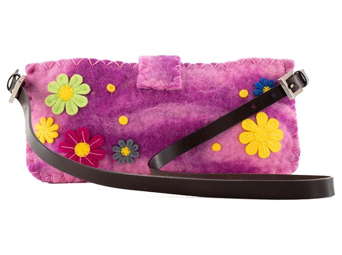 FENDI - Borsa a tracolla Fendi Baguette in lana patchwork viola Porpora - vista 3
