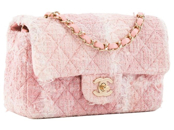 CHANEL - Borsa a tracolla Mini Rectangle Classique/Timeless Chanel in tweed rosa - vista 2