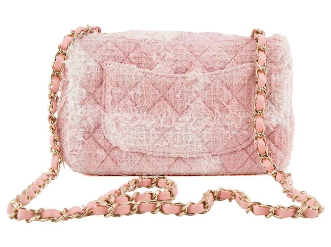 CHANEL - Borsa a tracolla Mini Rectangle Classique/Timeless Chanel in tweed rosa - vista 3