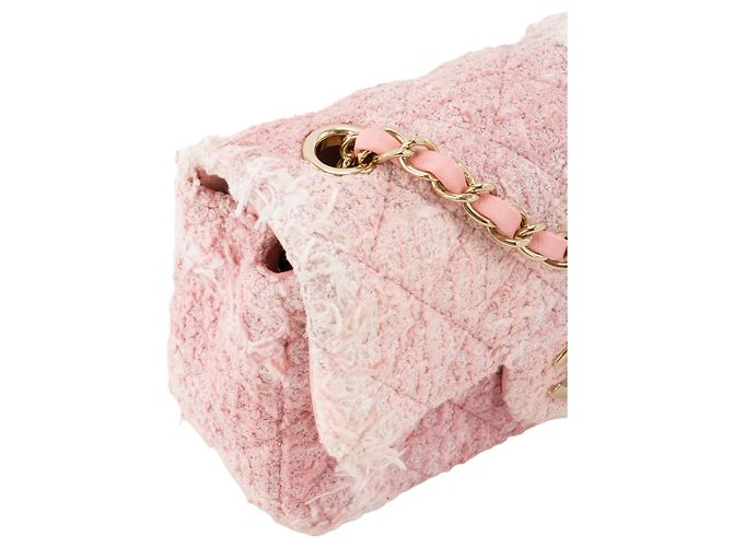 CHANEL - Borsa a tracolla Mini Rectangle Classique/Timeless Chanel in tweed rosa - vista 7