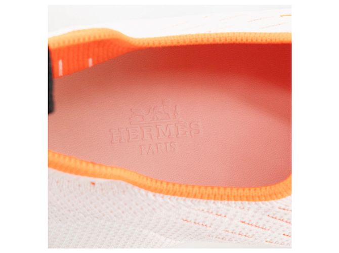 HERMÈS - Sneakers Eclair Hermès in tela bianca e arancione (T37) Bianco - vista 6