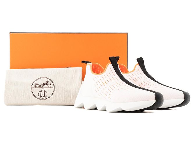 HERMÈS - Sneakers Eclair Hermès in tela bianca e arancione (T37) Bianco - vista 7