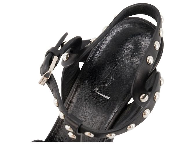 Autre Marque SAINT LAURENT - Sandali con tacco Tribute Saint Laurent in pelle nera e borchie argentate (T38) Nero - vista 4