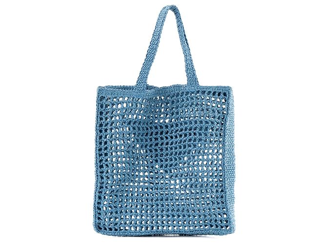 PRADA - Borsa tote in crochet Prada in rafia blu - vista 2