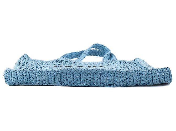 PRADA - Borsa tote in crochet Prada in rafia blu - vista 3