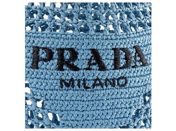 PRADA - Borsa tote in crochet Prada in rafia blu - vista 4