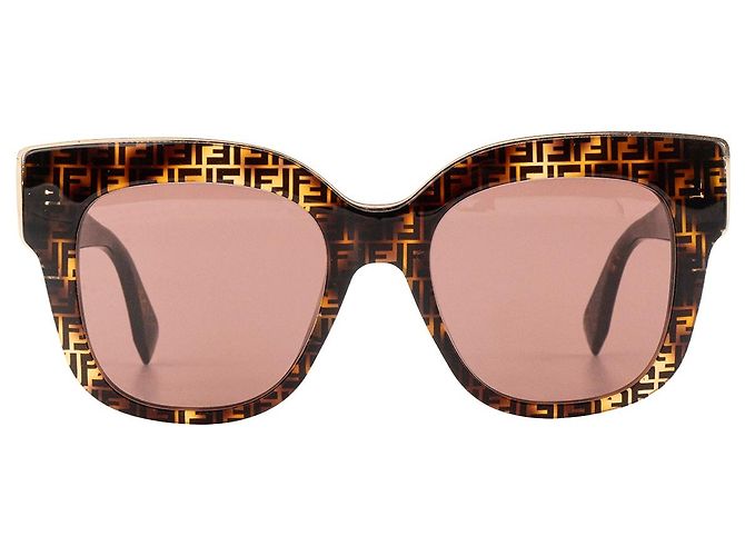 FENDI - Occhiali da sole Fendi in metallo dorato e acetato monogrammato marrone - vista 2