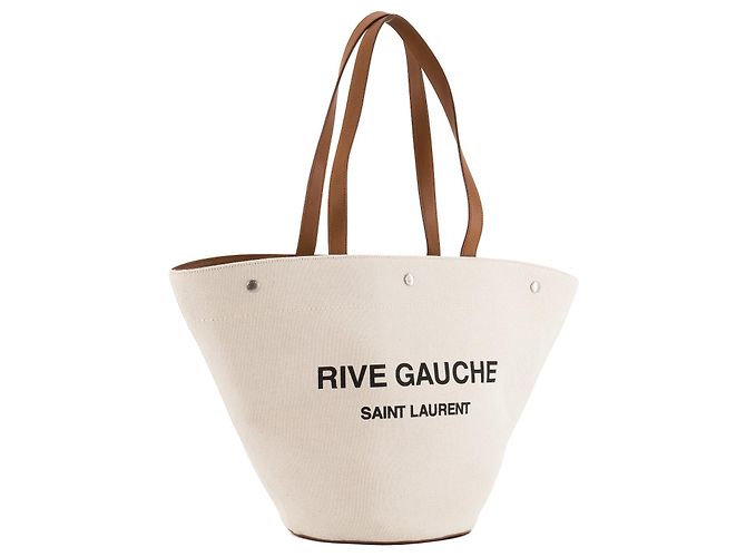 Autre Marque SAINT LAURENT - Borsa Saint Laurent Cabas Rive Gauche in tela beige e pelle marrone Metallico - vista 2