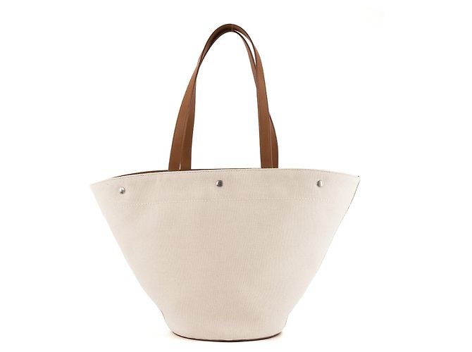 Autre Marque SAINT LAURENT - Borsa Saint Laurent Cabas Rive Gauche in tela beige e pelle marrone Metallico - vista 3