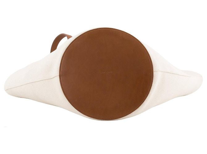 Autre Marque SAINT LAURENT - Borsa Saint Laurent Cabas Rive Gauche in tela beige e pelle marrone Metallico - vista 4