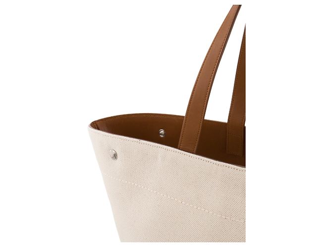 Autre Marque SAINT LAURENT - Borsa Saint Laurent Cabas Rive Gauche in tela beige e pelle marrone Metallico - vista 6