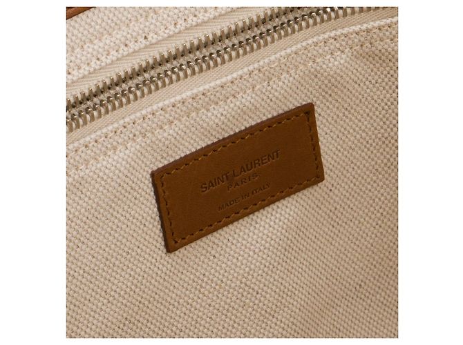 Autre Marque SAINT LAURENT - Borsa Saint Laurent Cabas Rive Gauche in tela beige e pelle marrone Metallico - vista 7