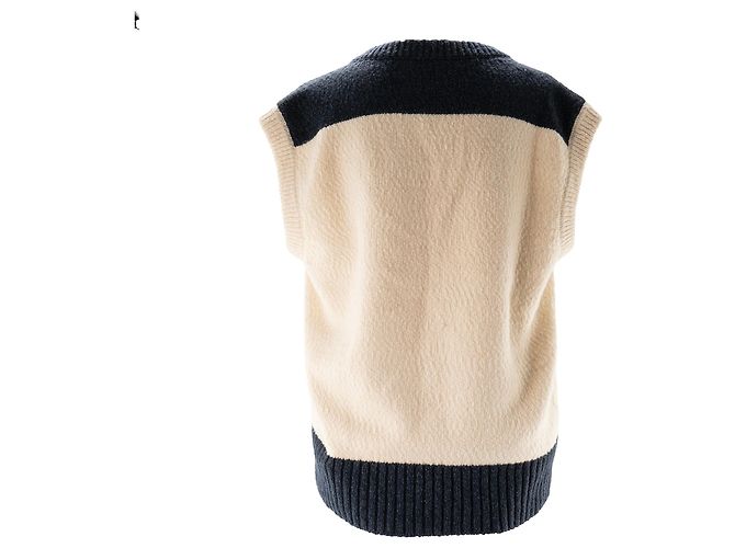 DIOR - Maglione senza maniche Diortears Dior in lana e cotone beige e blu navy (S) - vista 2