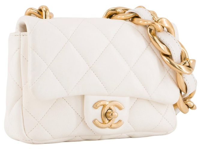 CHANEL - Borsa a tracolla Classique/Timeless Chain in pelle stropicciata bianca Bianco - vista 2