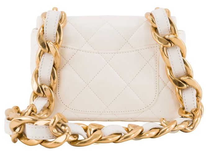 CHANEL - Borsa a tracolla Classique/Timeless Chain in pelle stropicciata bianca Bianco - vista 3