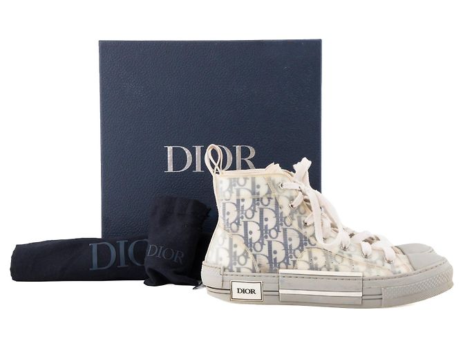 Autre Marque DIOR - Sneakers B23 Dior in toile oblique bianca e grigia (T40) Grigio - vista 6