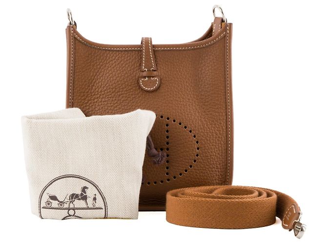 HERMÈS - Sac à bandoulière Evelyne 16 Hermès en cuir clémence marron gold - vue 10