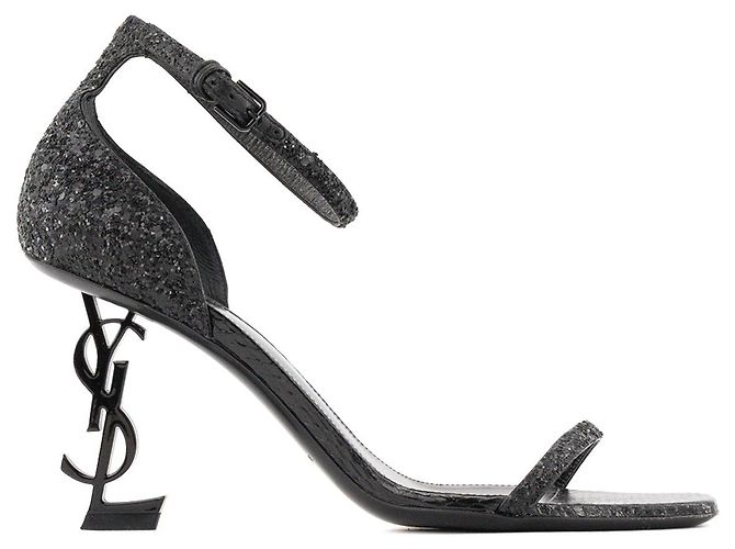 Autre Marque SAINT LAURENT - Sandali Saint Laurent Opyum in pelle e glitter neri (T38) Nero - vista 2