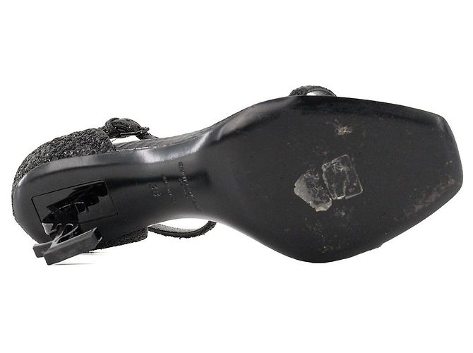 Autre Marque SAINT LAURENT - Sandali Saint Laurent Opyum in pelle e glitter neri (T38) Nero - vista 3