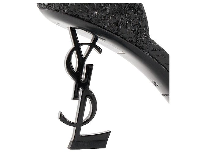 Autre Marque SAINT LAURENT - Sandali Saint Laurent Opyum in pelle e glitter neri (T38) Nero - vista 4