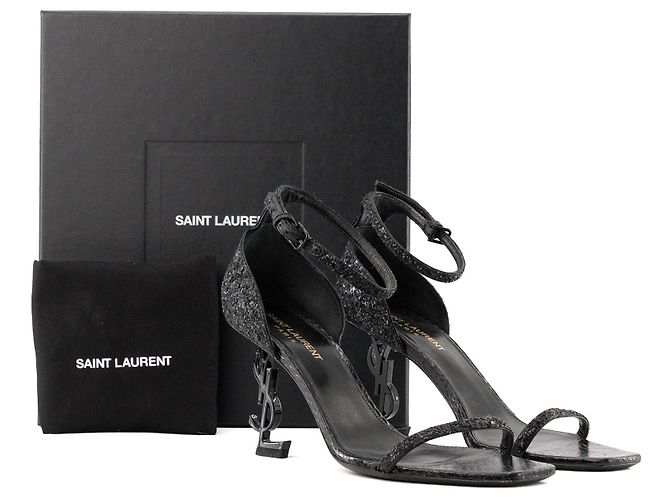Autre Marque SAINT LAURENT - Sandali Saint Laurent Opyum in pelle e glitter neri (T38) Nero - vista 7
