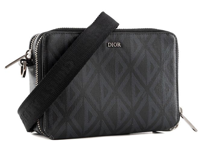 DIOR - Borsa a tracolla Messenger CD Diamonds Dior in tela rivestita nero e grigio - vista 2