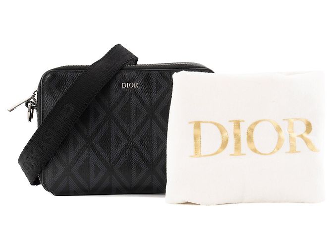 DIOR - Borsa a tracolla Messenger CD Diamonds Dior in tela rivestita nero e grigio - vista 9