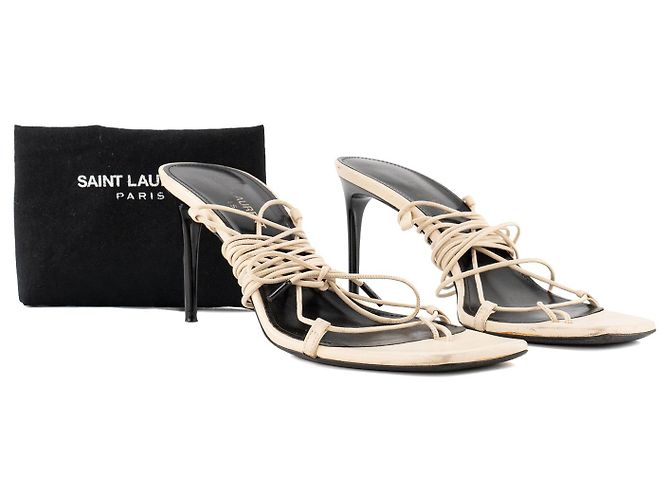 Autre Marque SAINT LAURENT - Sandali con lacci Saint Laurent in pelle beige (T37) - vista 8