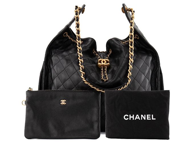 CHANEL - Borsa a tracolla Chanel 25 Large in pelle caviar nera Nero - vista 10