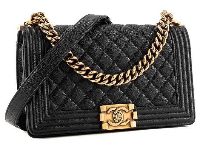 CHANEL - Borsa a tracolla Chanel Boy medium in pelle caviar nera Nero - vista 2