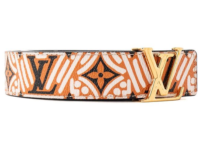 LOUIS VUITTON - Cinturón reversible Louis Vuitton Crafty Initials en lona monogramada recubierta naranja y negra (T80) - vista 2