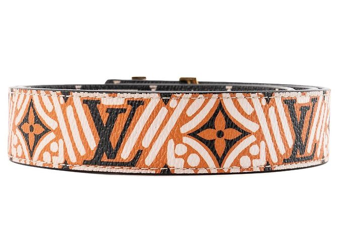 LOUIS VUITTON - Cinturón reversible Louis Vuitton Crafty Initials en lona monogramada recubierta naranja y negra (T80) - vista 3