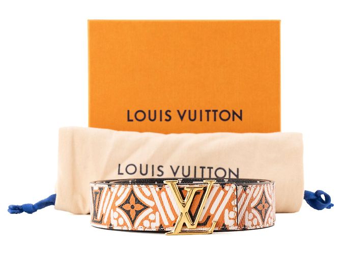 LOUIS VUITTON - Cinturón reversible Louis Vuitton Crafty Initials en lona monogramada recubierta naranja y negra (T80) - vista 5