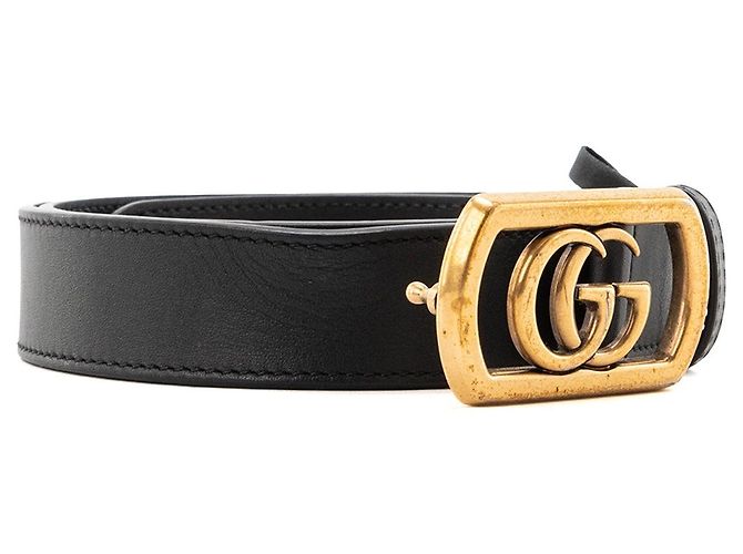 GUCCI - Gucci GG Marmont Gürtel aus schwarzem Glattleder (T80) - Ansicht 2