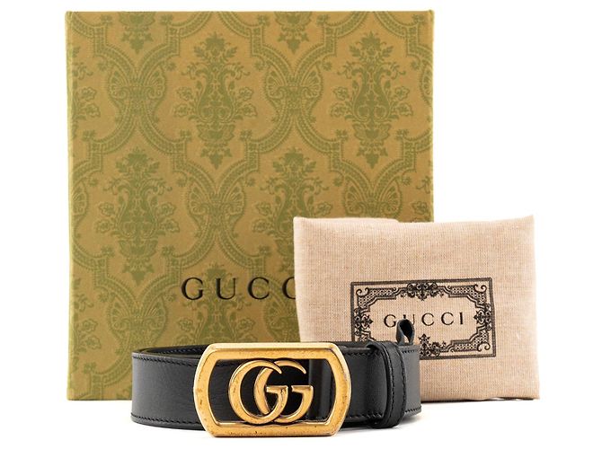 GUCCI - Gucci GG Marmont Gürtel aus schwarzem Glattleder (T80) - Ansicht 5