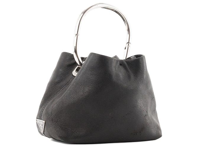 PRADA - Bolsa de mão Nappa Ring Mini Prada em couro liso preto - vista 2
