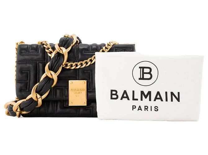 BALMAIN - 1945 Soft Balmain Schultertasche aus schwarzem gestepptem Leder - Ansicht 12
