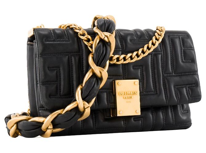 BALMAIN - 1945 Soft Balmain Schultertasche aus schwarzem gestepptem Leder - Ansicht 2