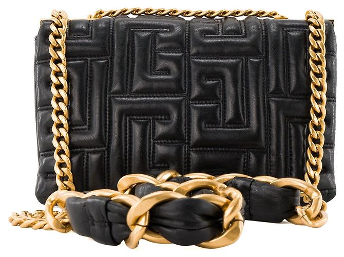 BALMAIN - 1945 Soft Balmain Schultertasche aus schwarzem gestepptem Leder - Ansicht 3