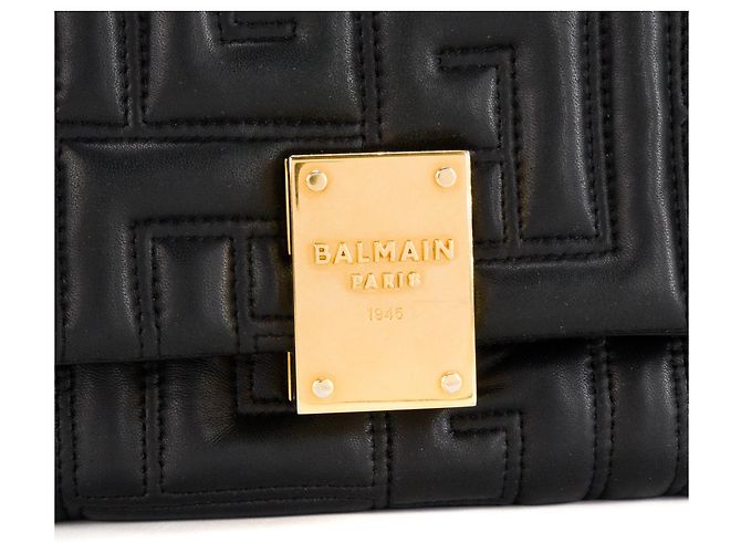 BALMAIN - 1945 Soft Balmain Schultertasche aus schwarzem gestepptem Leder - Ansicht 5