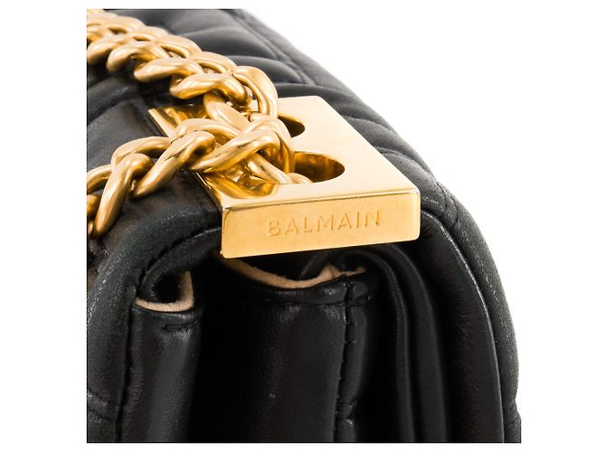 BALMAIN - 1945 Soft Balmain Schultertasche aus schwarzem gestepptem Leder - Ansicht 6