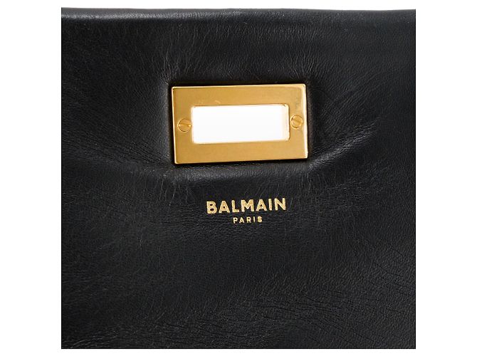 BALMAIN - 1945 Soft Balmain Schultertasche aus schwarzem gestepptem Leder - Ansicht 8