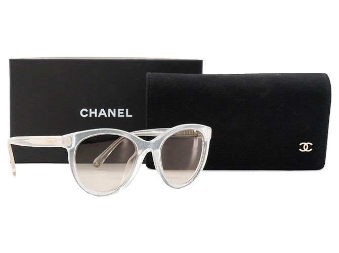 CHANEL - Occhiali da sole Chanel in acetato trasparente e glitter argento Bianco - vista 7