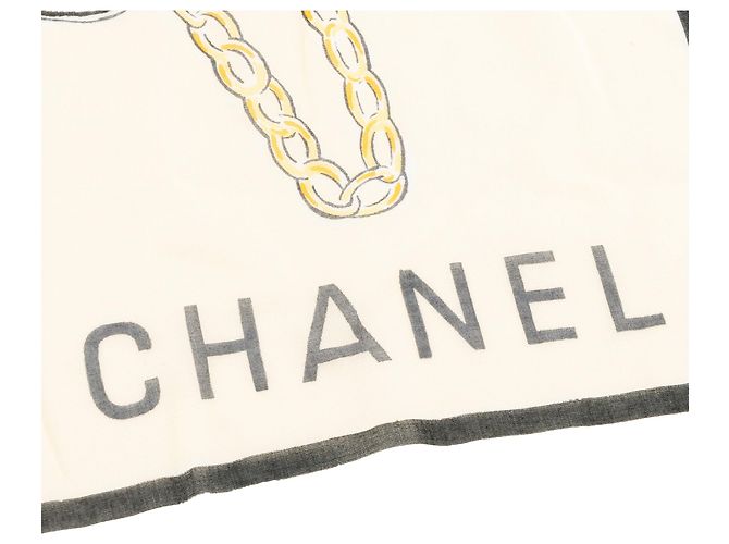CHANEL - Lenço Chanel em algodão amarelo e branco Bege - vista 3