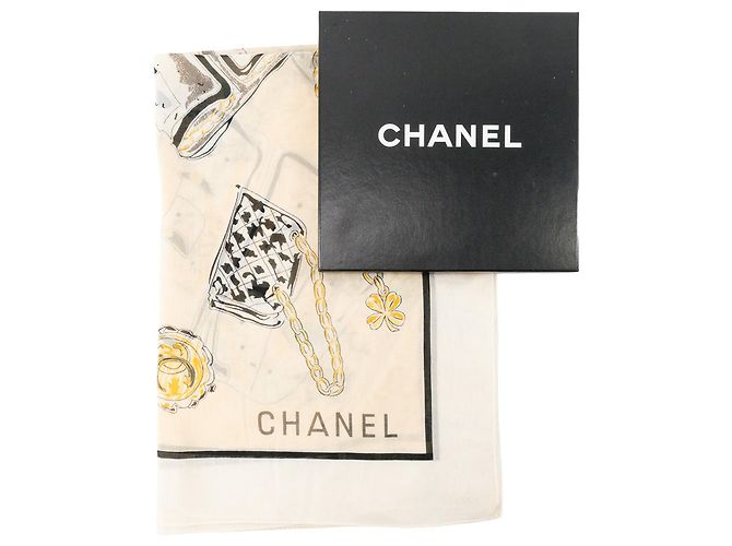CHANEL - Lenço Chanel em algodão amarelo e branco Bege - vista 6