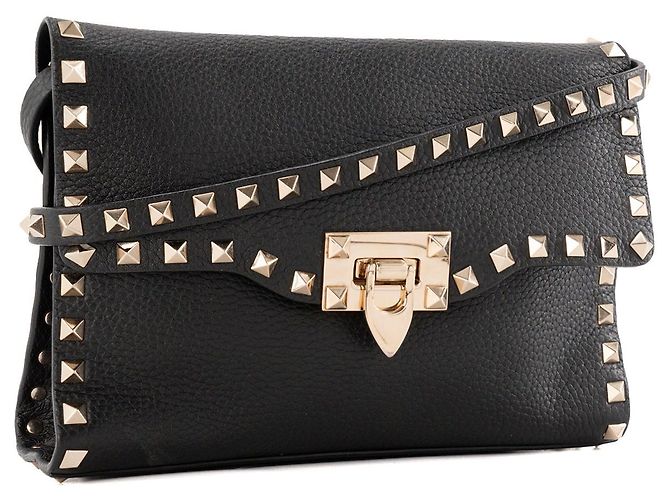 Valentino Garavani VALENTINO - Borsa a tracolla Rockstud Valentino in pelle grana grossa nera e borchie dorate Nero - vista 2